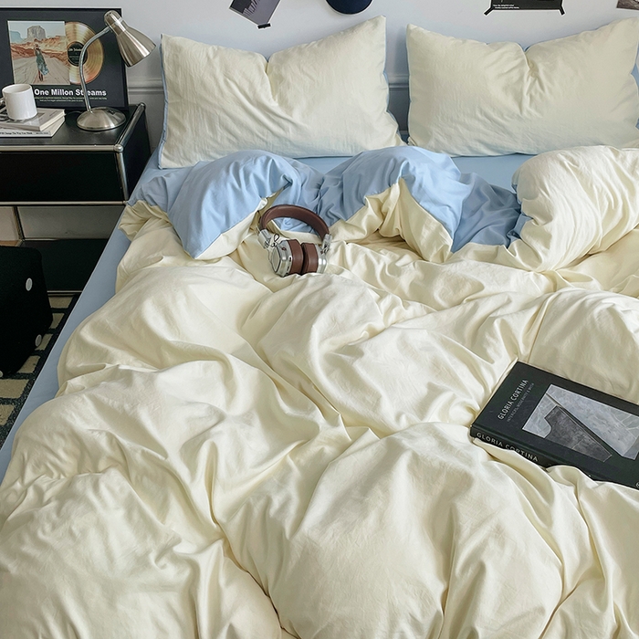 91家纺网 家纺一手货源 找家纺 梦卓家纺 2025爆款ins风超柔褶皱亲肤磨毛水洗棉四件套 天蓝椰冰