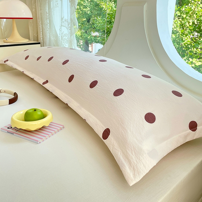 91家纺网 家纺一手货源 找家纺 梦舒羽 2025新款双层纱双人枕套情侣学生长枕芯套枕头内胆套-缤纷波点 波点-咖啡色