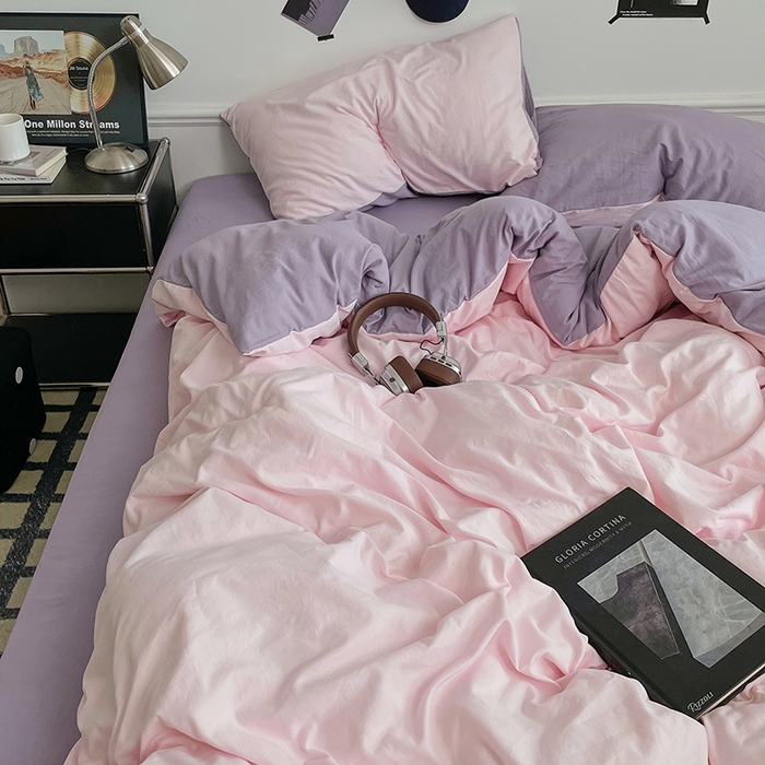 91家纺网 家纺一手货源 找家纺 梦卓家纺 2025爆款ins风超柔褶皱亲肤磨毛水洗棉四件套 粉果气泡