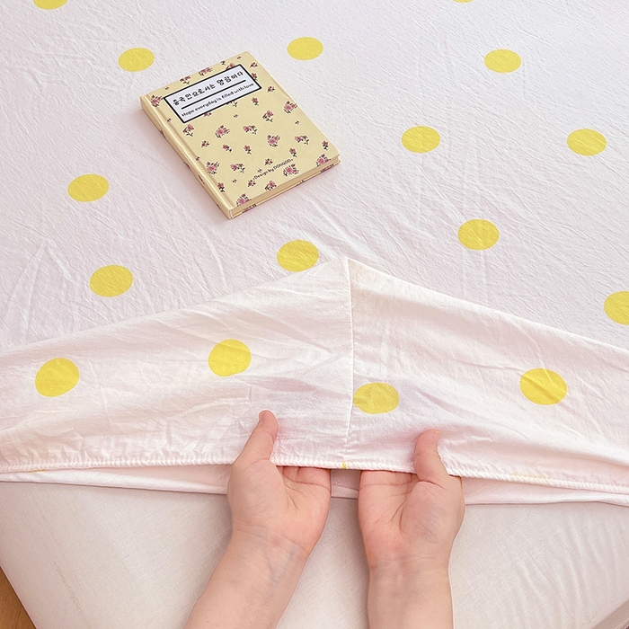 91家纺网 家纺一手货源 找家纺 梦舒羽 2025新款双层纱床笠机洗家用防滑透气床罩床垫床单保护套-缤纷波点 波点-向阳黄