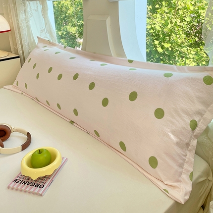 圣比熊 2025新款双层纱双人枕套情侣学生长枕芯套枕头内胆套-缤纷波点 波点-清新绿