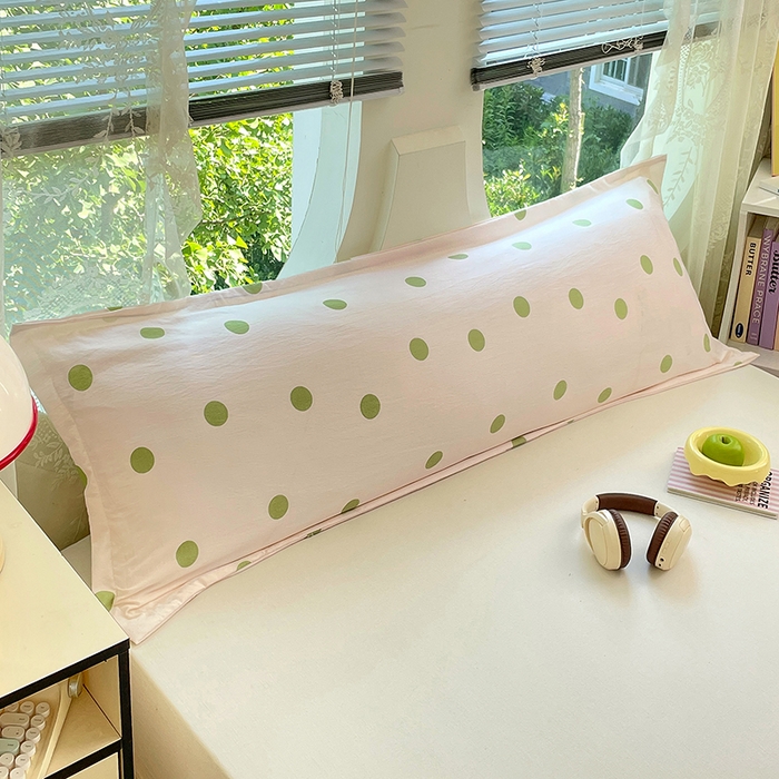 91家纺网 家纺一手货源 找家纺 梦舒羽 2025新款双层纱双人枕套情侣学生长枕芯套枕头内胆套-缤纷波点 波点-清新绿