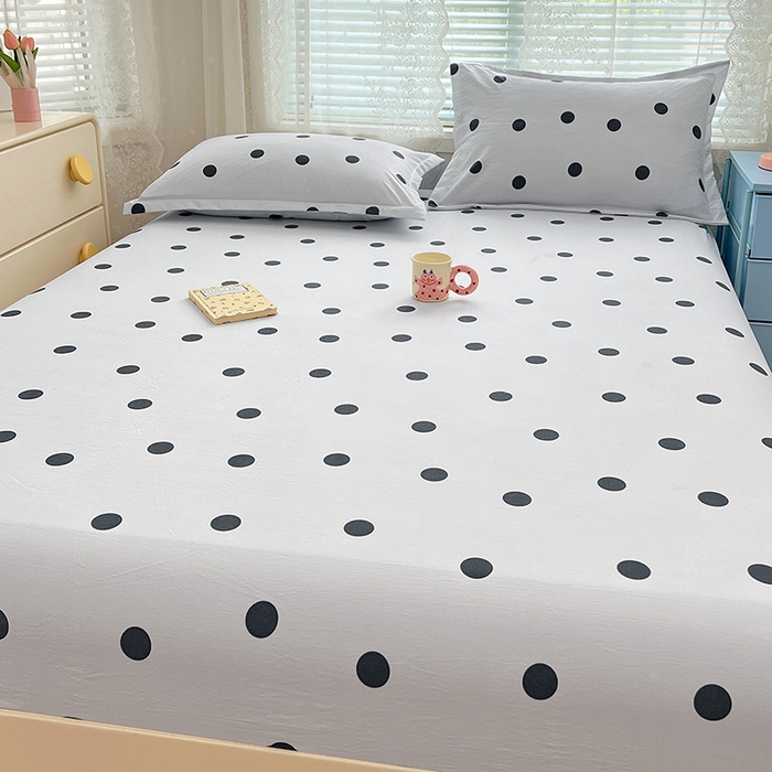 91家纺网 家纺一手货源 找家纺 梦舒羽 2025新款双层纱床笠机洗家用防滑透气床罩床垫床单保护套-缤纷波点 波点-至尊黑