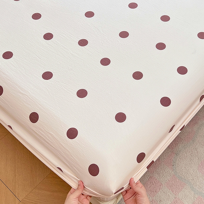 91家纺网 家纺一手货源 找家纺 梦舒羽 2025新款双层纱床笠机洗家用防滑透气床罩床垫床单保护套-缤纷波点 波点-咖啡色