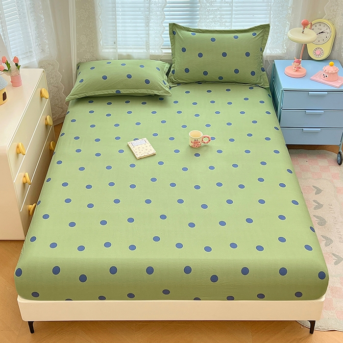 91家纺网 家纺一手货源 找家纺 梦舒羽 2025新款双层纱床笠机洗家用防滑透气床罩床垫床单保护套-缤纷波点 波点-布鲁蓝