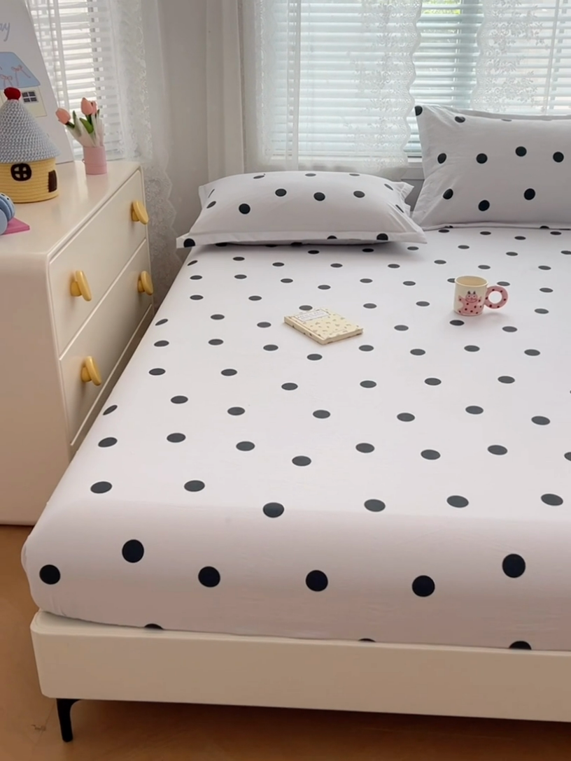 91家纺网 家纺一手货源 找家纺 梦舒羽 2025新款双层纱双人枕套情侣学生长枕芯套枕头内胆套-缤纷波点 波点-至尊黑