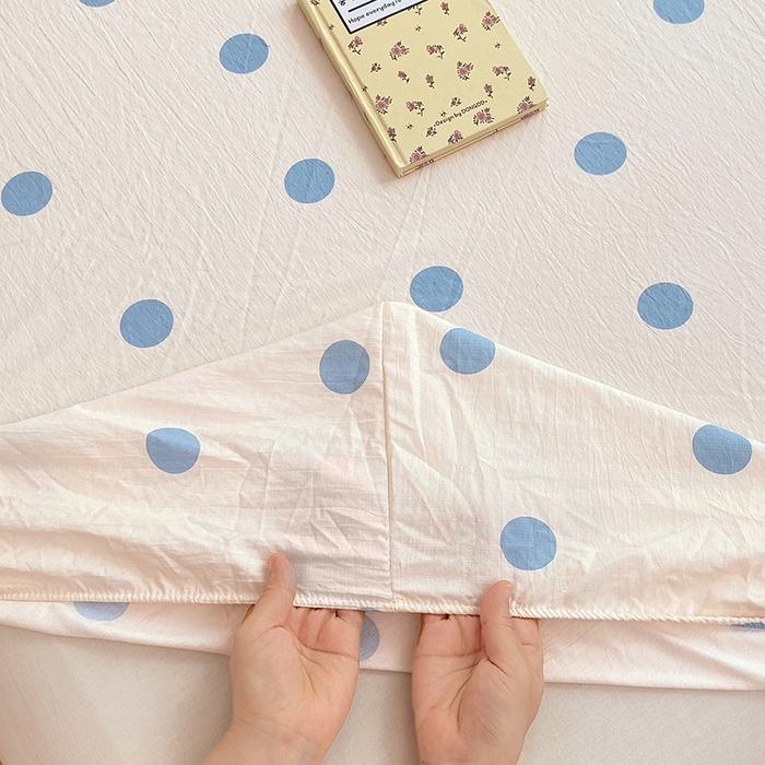 91家纺网 家纺一手货源 找家纺 梦舒羽 2025新款双层纱床笠机洗家用防滑透气床罩床垫床单保护套-缤纷波点 波点-浅天蓝