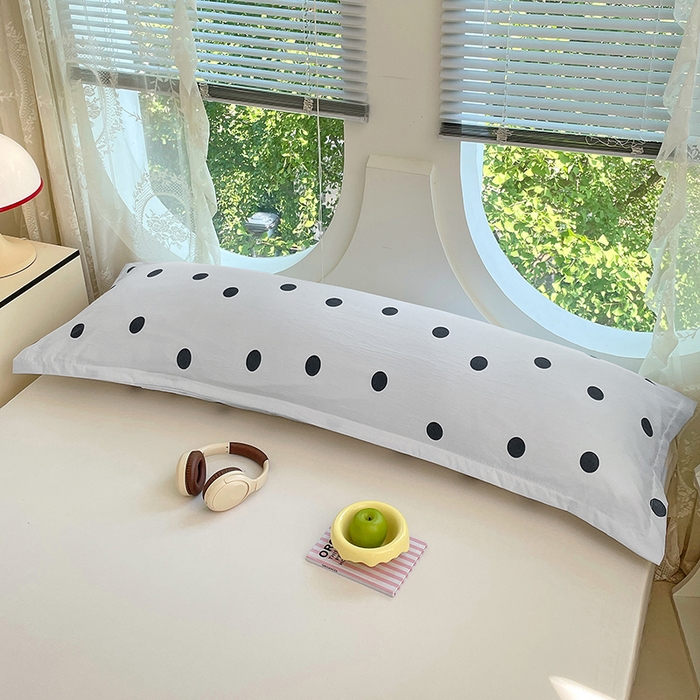 91家纺网 家纺一手货源 找家纺 梦舒羽 2025新款双层纱双人枕套情侣学生长枕芯套枕头内胆套-缤纷波点 波点-至尊黑