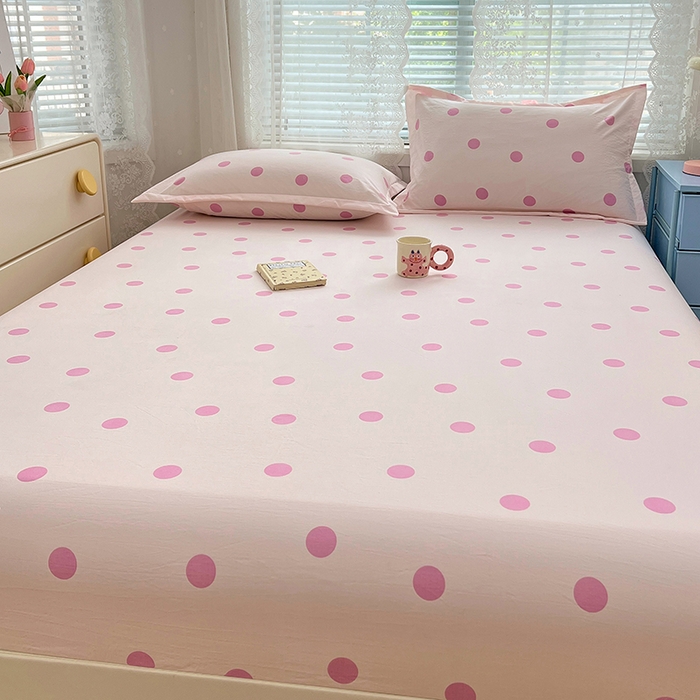 91家纺网 家纺一手货源 找家纺 梦舒羽 2025新款双层纱床笠机洗家用防滑透气床罩床垫床单保护套-缤纷波点 波点-樱花粉