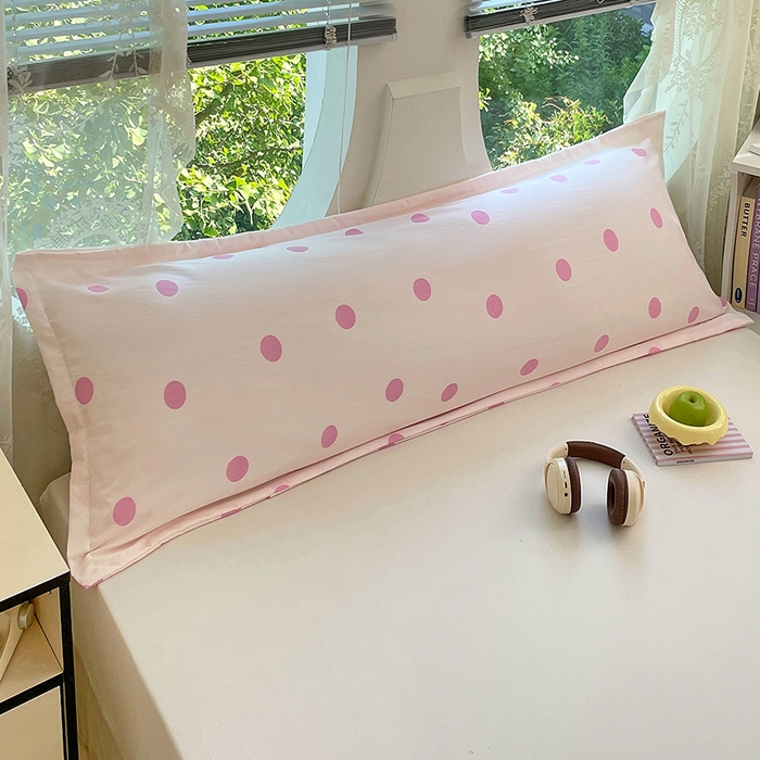 91家纺网 家纺一手货源 找家纺 梦舒羽 2025新款双层纱双人枕套情侣学生长枕芯套枕头内胆套-缤纷波点 波点-樱花粉