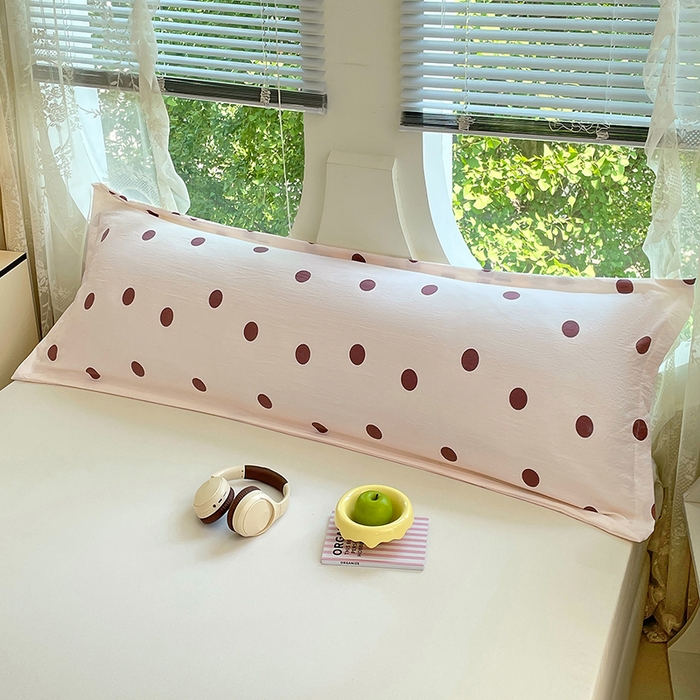 91家纺网 家纺一手货源 找家纺 梦舒羽 2025新款双层纱双人枕套情侣学生长枕芯套枕头内胆套-缤纷波点 波点-咖啡色