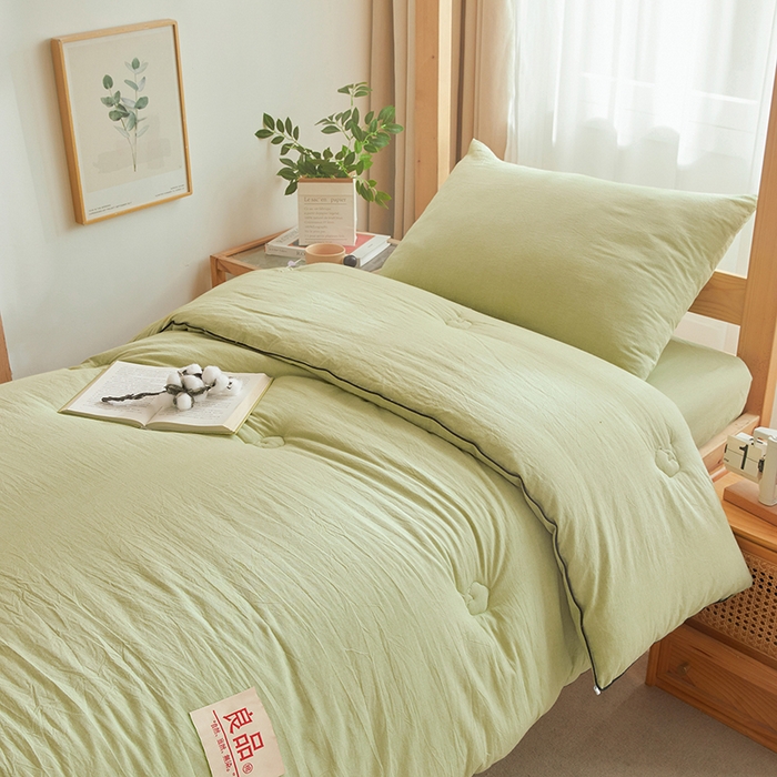 91家纺网 家纺一手货源 找家纺 熙宴家纺 2025新款水洗棉嵌绳款100%新疆棉花被 豆绿