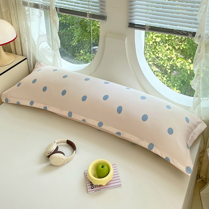 91家纺网 家纺一手货源 找家纺 梦舒羽 2025新款双层纱双人枕套情侣学生长枕芯套枕头内胆套-缤纷波点 波点-浅天蓝