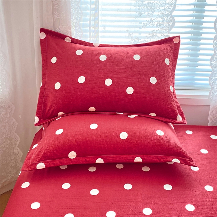 91家纺网 家纺一手货源 找家纺 梦舒羽 2025新款双层纱枕套宿舍学生单只枕芯套枕头内胆套一对装-缤纷波点 波点-大红色