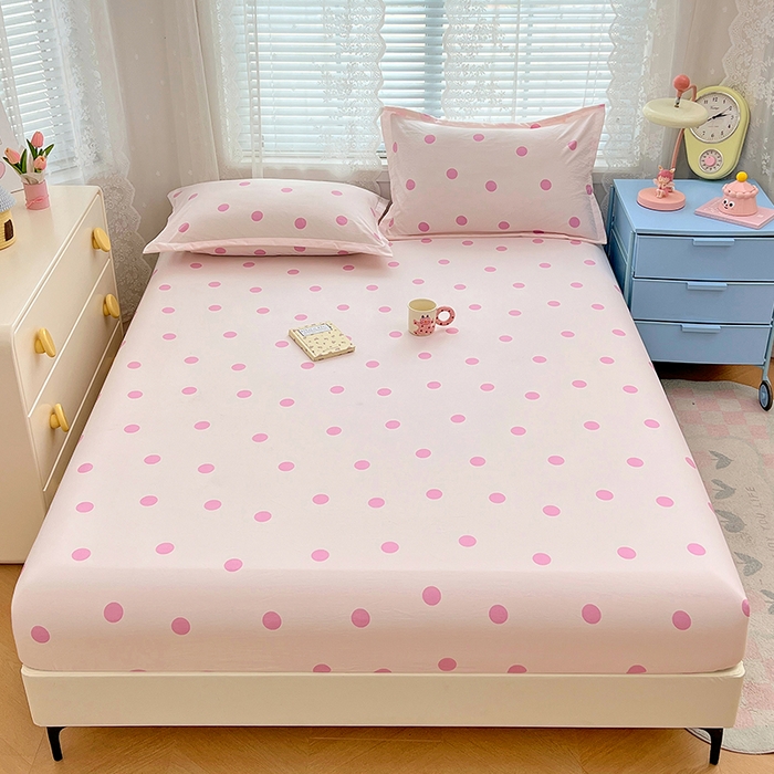 91家纺网 家纺一手货源 找家纺 梦舒羽 2025新款双层纱床笠机洗家用防滑透气床罩床垫床单保护套-缤纷波点 波点-樱花粉
