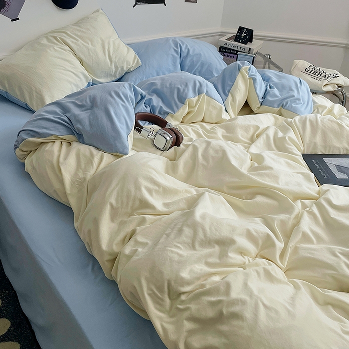 91家纺网 家纺一手货源 找家纺 梦卓家纺 2025爆款ins风超柔褶皱亲肤磨毛水洗棉四件套 天蓝椰冰