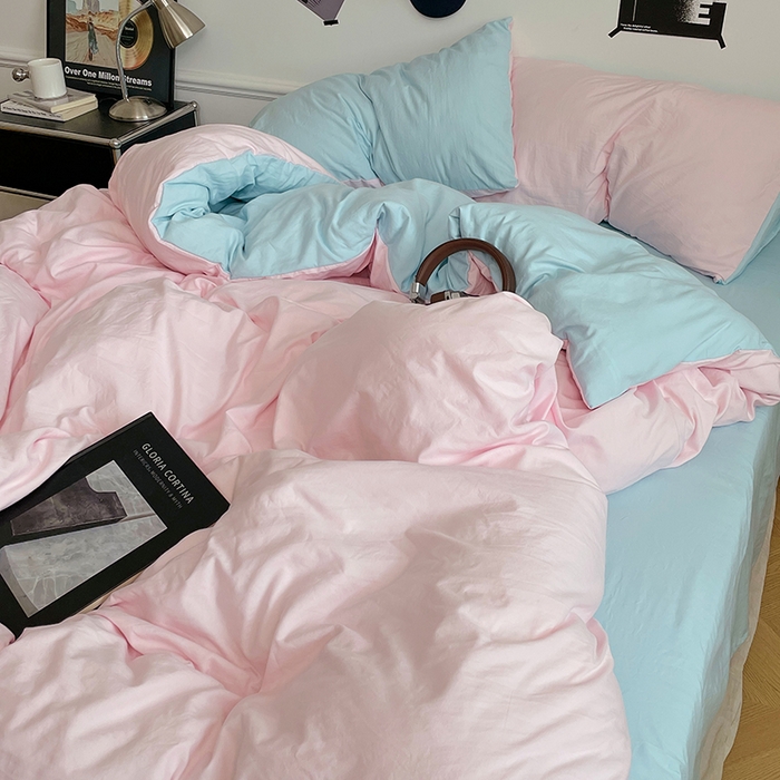 91家纺网 家纺一手货源 找家纺 梦卓家纺 2025爆款ins风超柔褶皱亲肤磨毛水洗棉四件套 草莓冰