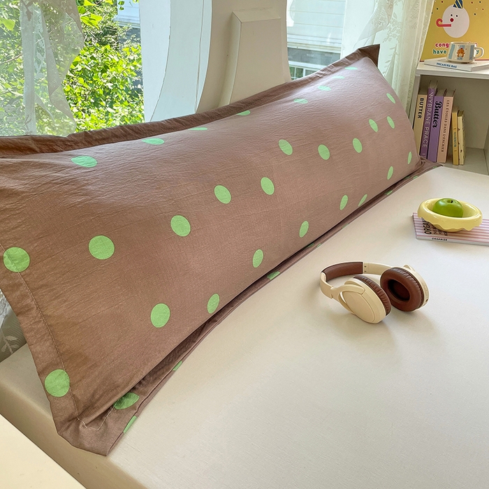 91家纺网 家纺一手货源 找家纺 梦舒羽 2025新款双层纱双人枕套情侣学生长枕芯套枕头内胆套-缤纷波点 波点-卡其绿