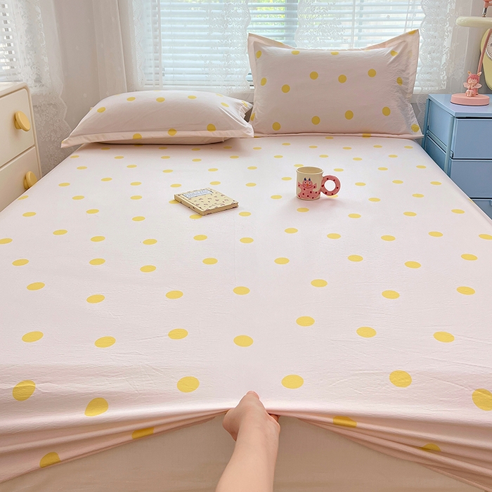 91家纺网 家纺一手货源 找家纺 梦舒羽 2025新款双层纱床笠机洗家用防滑透气床罩床垫床单保护套-缤纷波点 波点-向阳黄