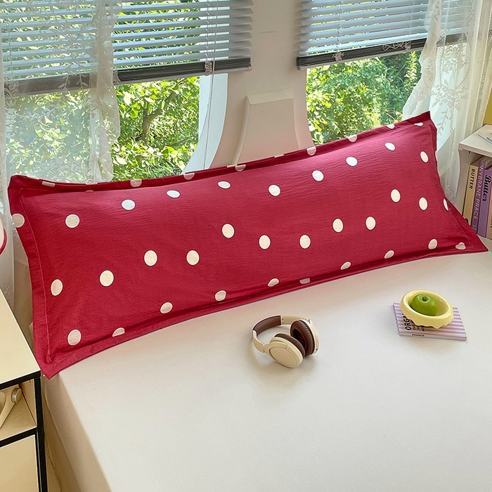 91家纺网 家纺一手货源 找家纺 梦舒羽 2025新款双层纱双人枕套情侣学生长枕芯套枕头内胆套-缤纷波点 波点-大红色