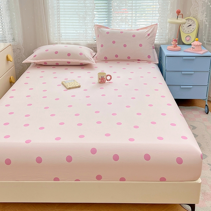 91家纺网 家纺一手货源 找家纺 梦舒羽 2025新款双层纱床笠机洗家用防滑透气床罩床垫床单保护套-缤纷波点 波点-樱花粉