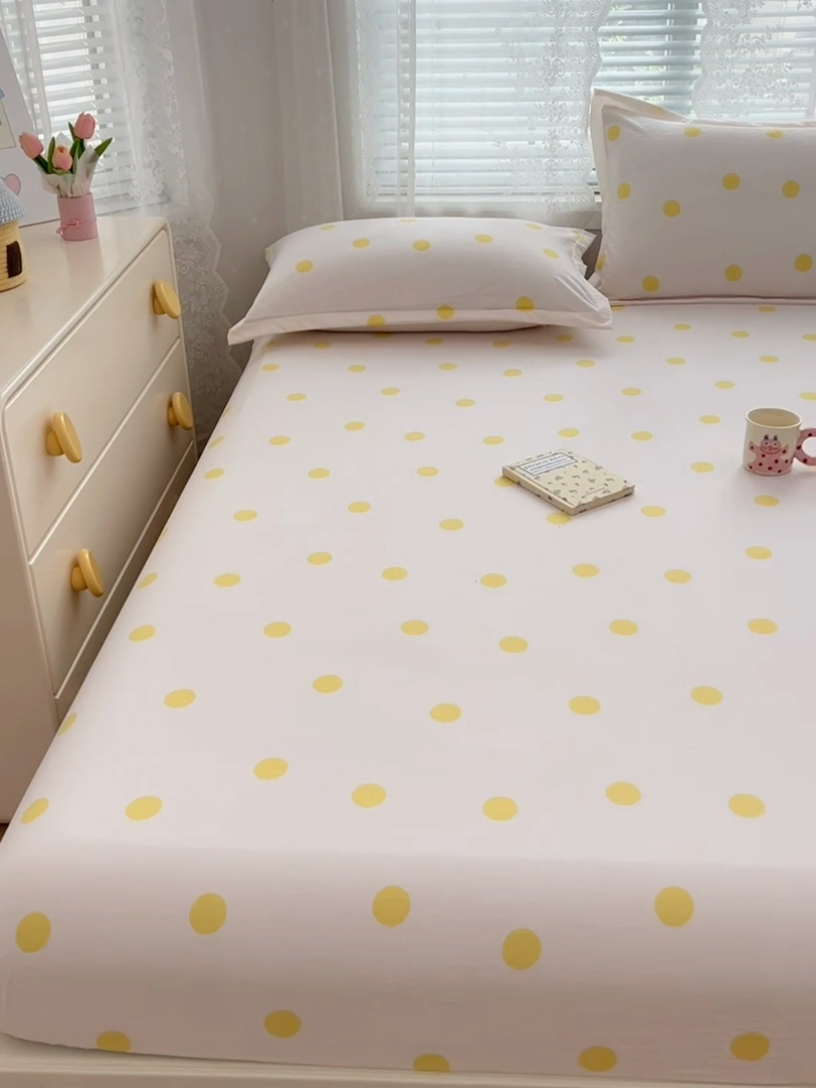 91家纺网 家纺一手货源 找家纺 梦舒羽 2025新款双层纱双人枕套情侣学生长枕芯套枕头内胆套-缤纷波点 波点-向阳黄