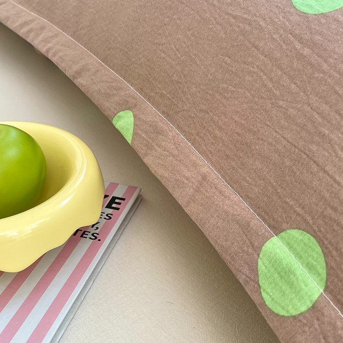 91家纺网 家纺一手货源 找家纺 梦舒羽 2025新款双层纱双人枕套情侣学生长枕芯套枕头内胆套-缤纷波点 波点-卡其绿