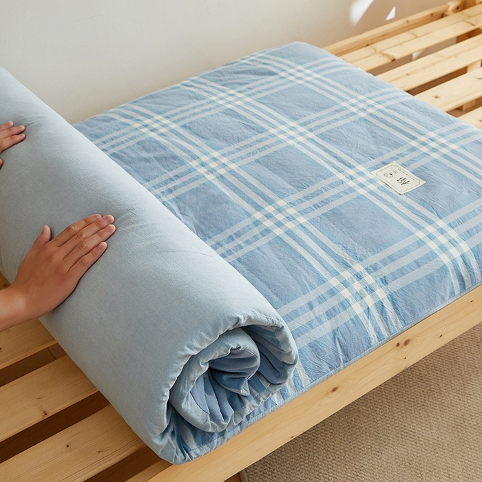 91家纺网 家纺一手货源 找家纺 2024新款水洗棉可拆洗棉花学生床垫床褥垫褥子床垫 蓝调格