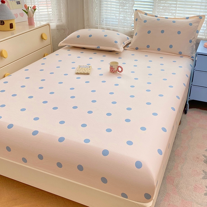 91家纺网 家纺一手货源 找家纺 梦舒羽 2025新款双层纱床笠机洗家用防滑透气床罩床垫床单保护套-缤纷波点 波点-浅天蓝