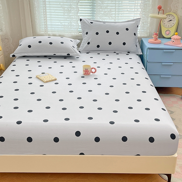 91家纺网 家纺一手货源 找家纺 梦舒羽 2025新款双层纱床笠机洗家用防滑透气床罩床垫床单保护套-缤纷波点 波点-至尊黑