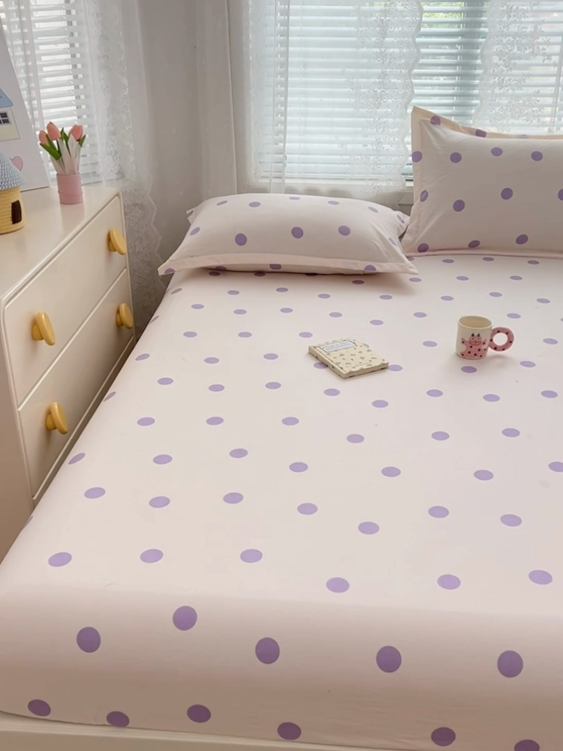 91家纺网 家纺一手货源 找家纺 梦舒羽 2025新款双层纱床笠机洗家用防滑透气床罩床垫床单保护套-缤纷波点 波点-星黛紫