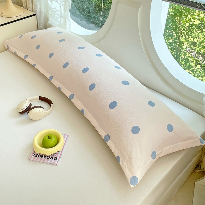 91家纺网 家纺一手货源 找家纺 梦舒羽 2025新款双层纱双人枕套情侣学生长枕芯套枕头内胆套-缤纷波点 波点-浅天蓝