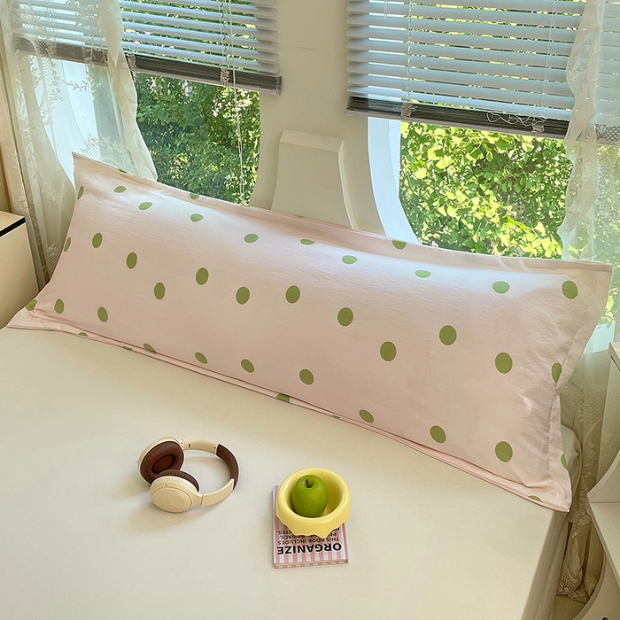 91家纺网 家纺一手货源 找家纺 梦舒羽 2025新款双层纱双人枕套情侣学生长枕芯套枕头内胆套-缤纷波点 波点-清新绿