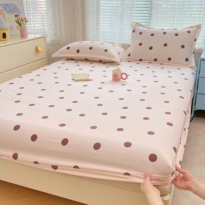 91家纺网 家纺一手货源 找家纺 梦舒羽 2025新款双层纱床笠机洗家用防滑透气床罩床垫床单保护套-缤纷波点 波点-咖啡色