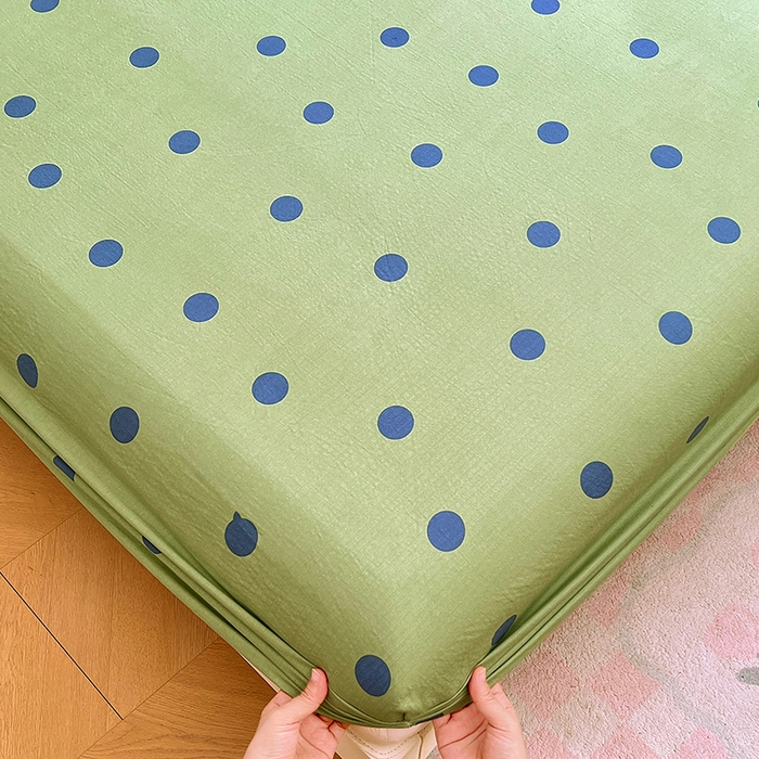 91家纺网 家纺一手货源 找家纺 梦舒羽 2025新款双层纱床笠机洗家用防滑透气床罩床垫床单保护套-缤纷波点 波点-布鲁蓝
