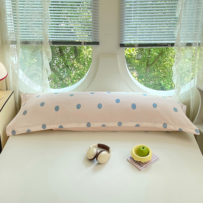 91家纺网 家纺一手货源 找家纺 梦舒羽 2025新款双层纱双人枕套情侣学生长枕芯套枕头内胆套-缤纷波点 波点-浅天蓝