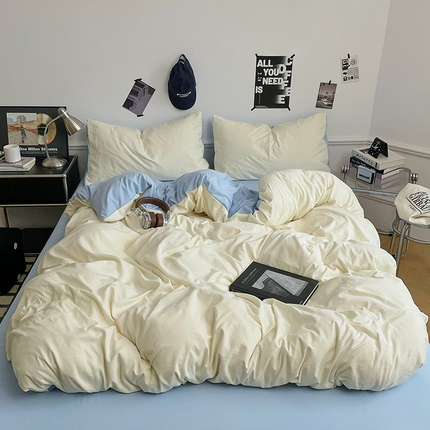 梦卓家纺 2025爆款ins风超柔褶皱亲肤磨毛水洗棉四件套 天蓝椰冰