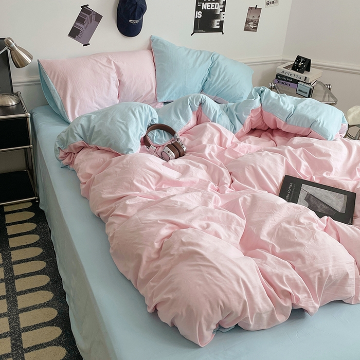 91家纺网 家纺一手货源 找家纺 梦卓家纺 2025爆款ins风超柔褶皱亲肤磨毛水洗棉四件套 草莓冰