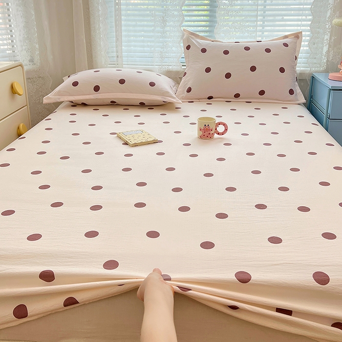91家纺网 家纺一手货源 找家纺 （总）梦舒羽 2025新款双层纱床笠机洗家用防滑透气床罩床垫床单保护套-缤纷波点