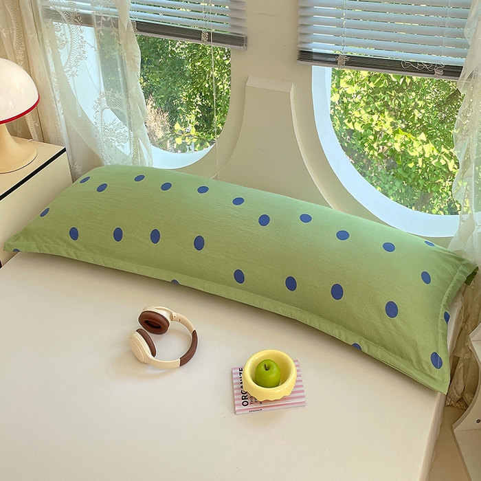 91家纺网 家纺一手货源 找家纺 梦舒羽 2025新款双层纱双人枕套情侣学生长枕芯套枕头内胆套-缤纷波点 波点-布鲁蓝