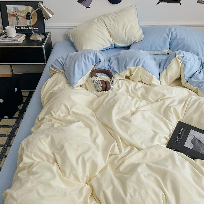 91家纺网 家纺一手货源 找家纺 梦卓家纺 2025爆款ins风超柔褶皱亲肤磨毛水洗棉四件套 天蓝椰冰