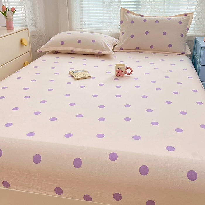 91家纺网 家纺一手货源 找家纺 梦舒羽 2025新款双层纱床笠机洗家用防滑透气床罩床垫床单保护套-缤纷波点 波点-星黛紫