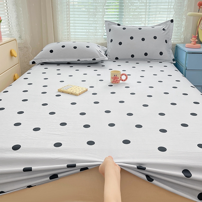 91家纺网 家纺一手货源 找家纺 梦舒羽 2025新款双层纱床笠机洗家用防滑透气床罩床垫床单保护套-缤纷波点 波点-至尊黑