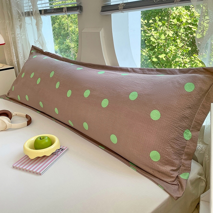 91家纺网 家纺一手货源 找家纺 梦舒羽 2025新款双层纱双人枕套情侣学生长枕芯套枕头内胆套-缤纷波点 波点-卡其绿