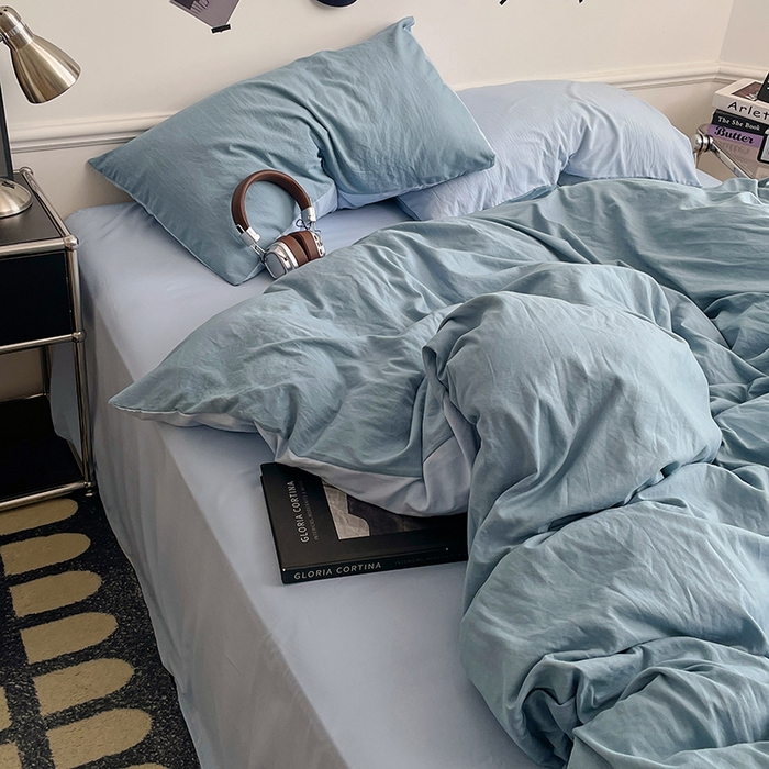 91家纺网 家纺一手货源 找家纺 梦卓家纺 2025爆款ins风超柔褶皱亲肤磨毛水洗棉四件套 绵绵豆冰