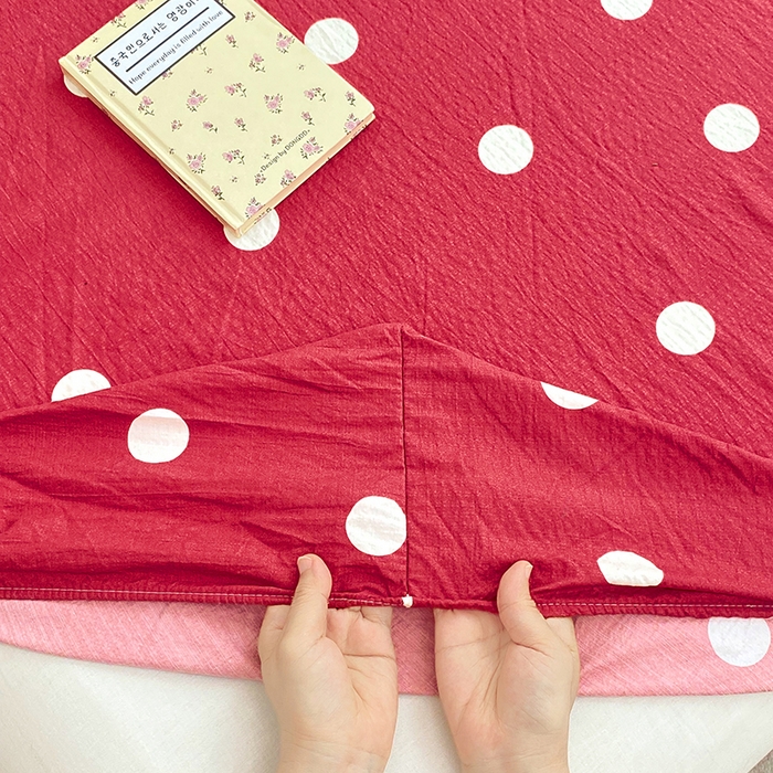 91家纺网 家纺一手货源 找家纺 梦舒羽 2025新款双层纱床笠机洗家用防滑透气床罩床垫床单保护套-缤纷波点 波点-大红色