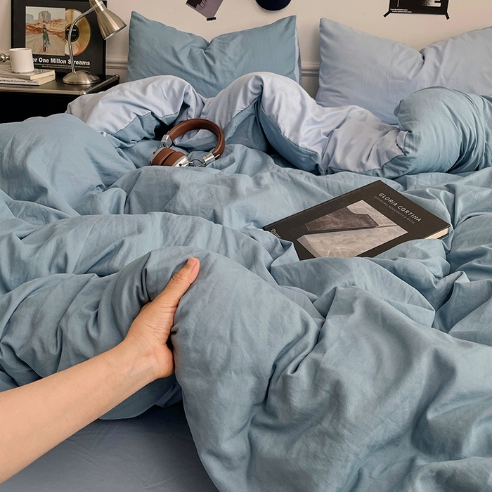 91家纺网 家纺一手货源 找家纺 梦卓家纺 2025爆款ins风超柔褶皱亲肤磨毛水洗棉四件套 绵绵豆冰