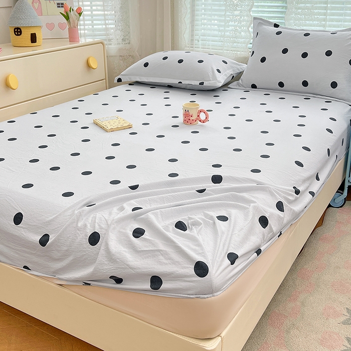 91家纺网 家纺一手货源 找家纺 梦舒羽 2025新款双层纱床笠机洗家用防滑透气床罩床垫床单保护套-缤纷波点 波点-至尊黑