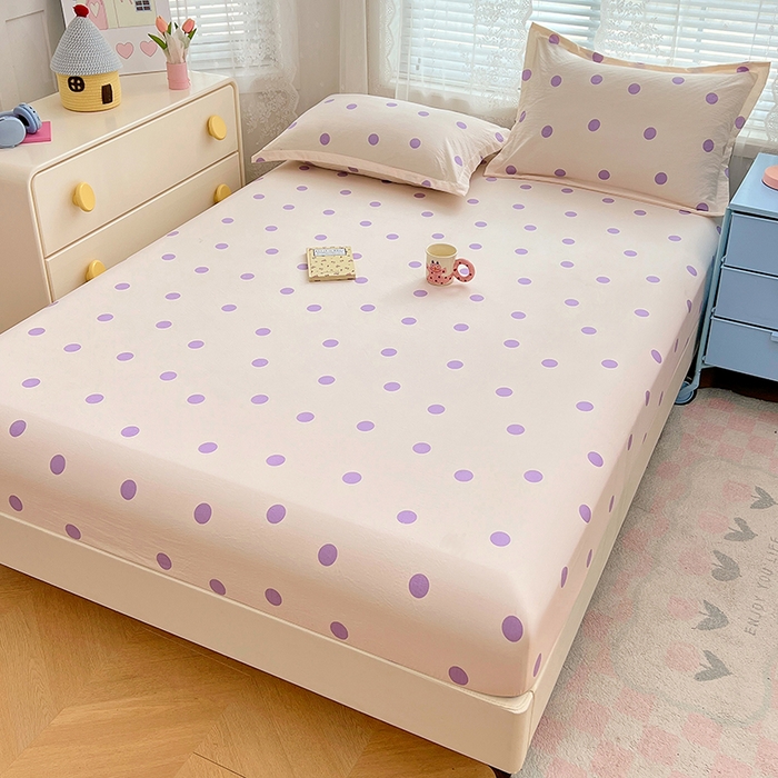 91家纺网 家纺一手货源 找家纺 梦舒羽 2025新款双层纱床笠机洗家用防滑透气床罩床垫床单保护套-缤纷波点 波点-星黛紫