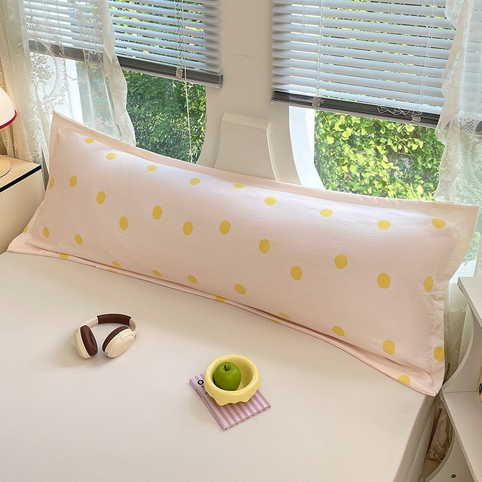 91家纺网 家纺一手货源 找家纺 梦舒羽 2025新款双层纱双人枕套情侣学生长枕芯套枕头内胆套-缤纷波点 波点-向阳黄